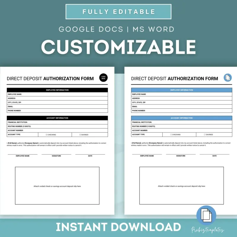 Direct Deposit Authorization Form | ProBizTemplates