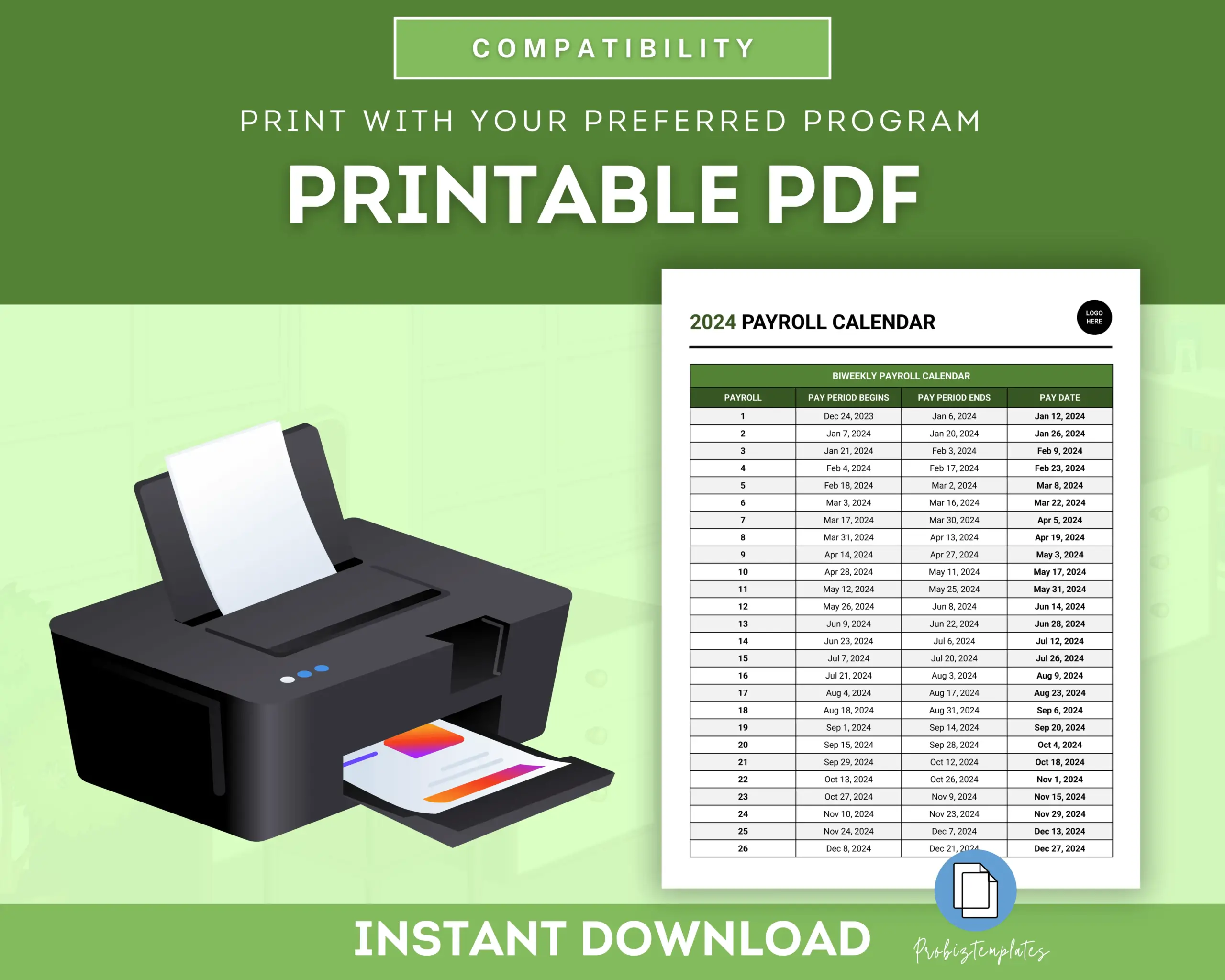 2024 Payroll Calendar (Biweekly, Weekly, Semi-Monthly, Monthly)