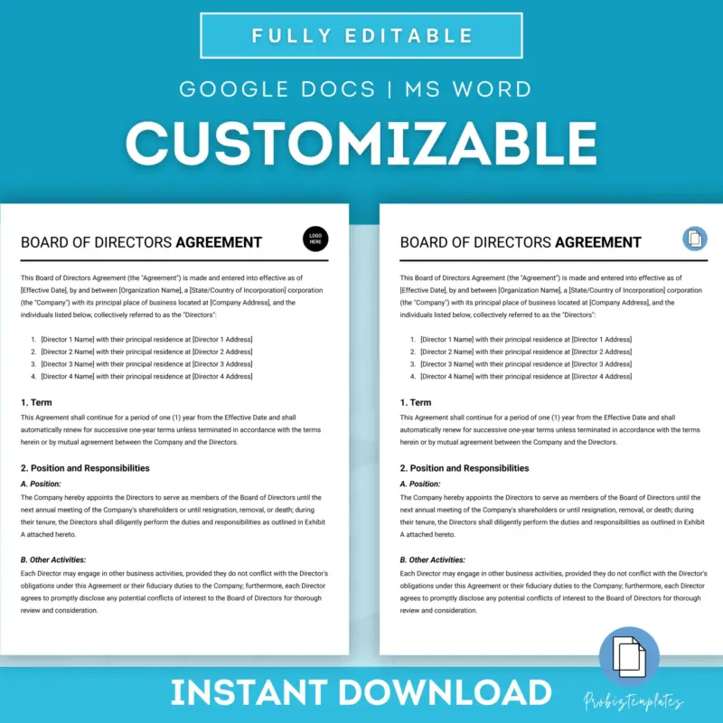 Board Of Directors Agreement Template | ProBizTemplates