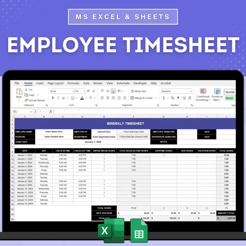 Employee Biweekly & Weekly Timesheet