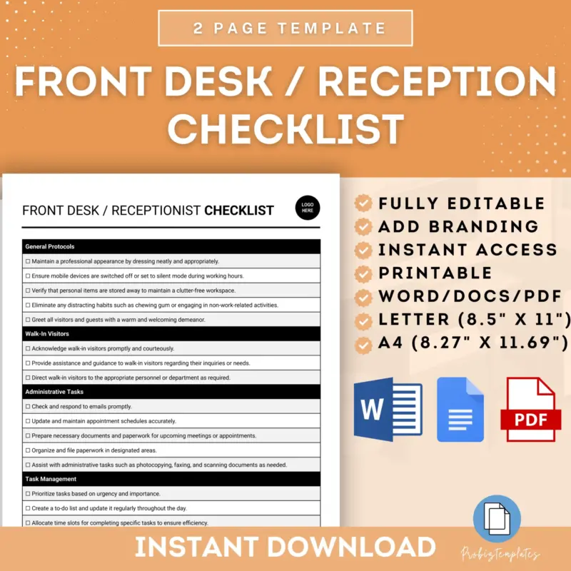Front Desk Receptionist Checklist