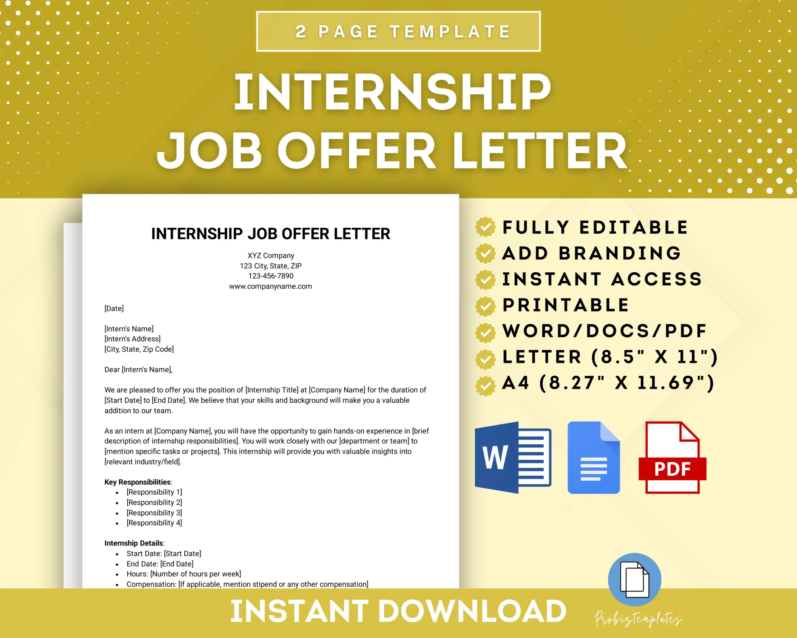Internship Job Offer Letter Template