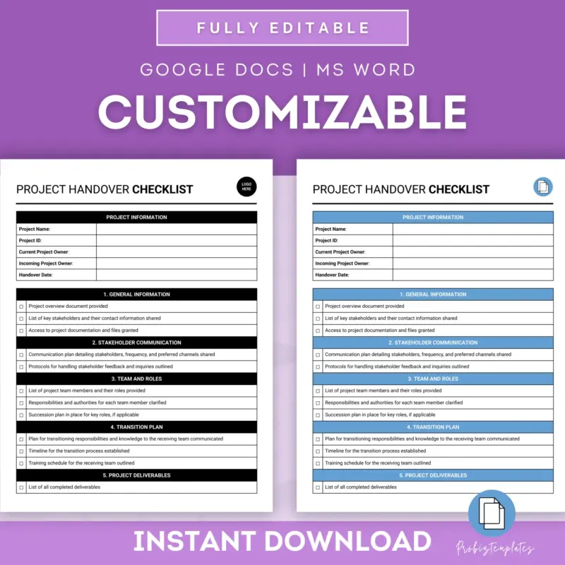 Program To Service Handover Checklist Example Project Handover Checklist Template | ProBizTemplates