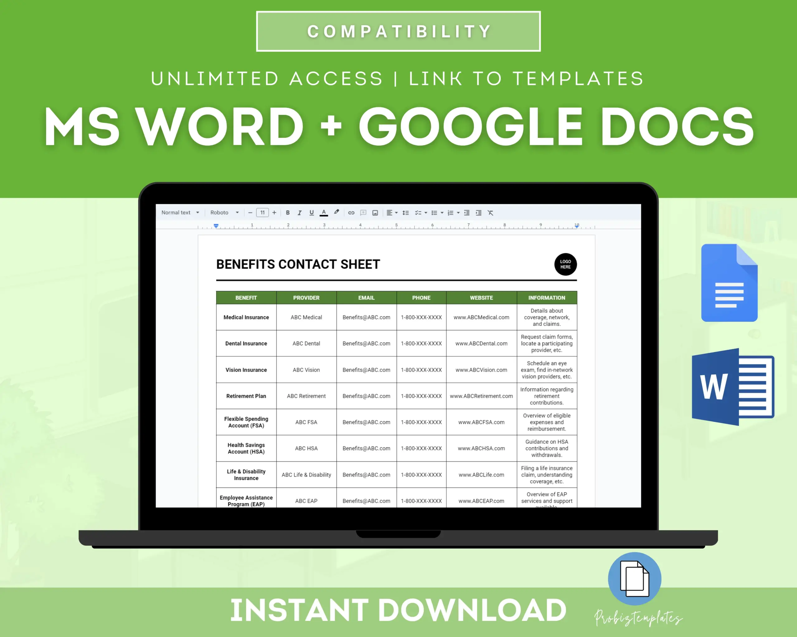 Benefits Contact Information Sheet Template - Image 4