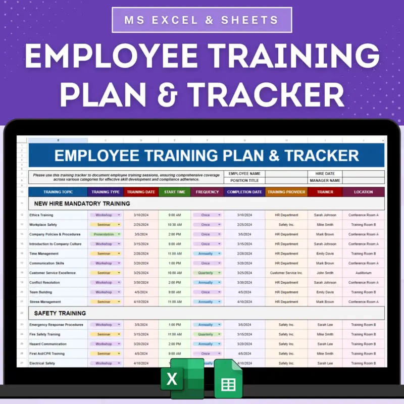 Employee Training Plan And Tracker Sheet Template