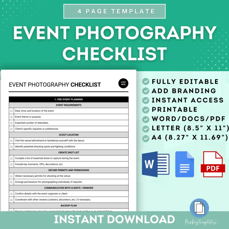 Event Photography Checklist Template
