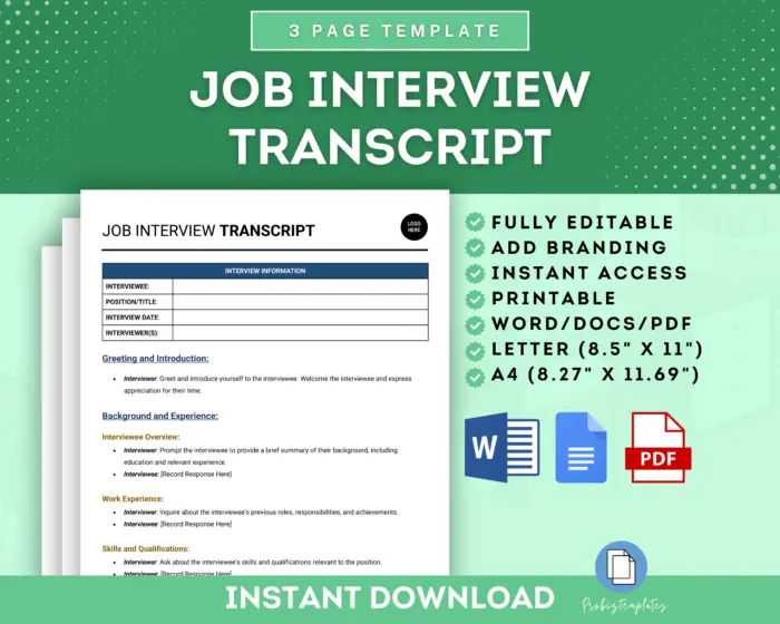 Job Interview Transcript Template | ProBizTemplates