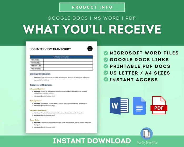 Job Interview Transcript Template | ProBizTemplates