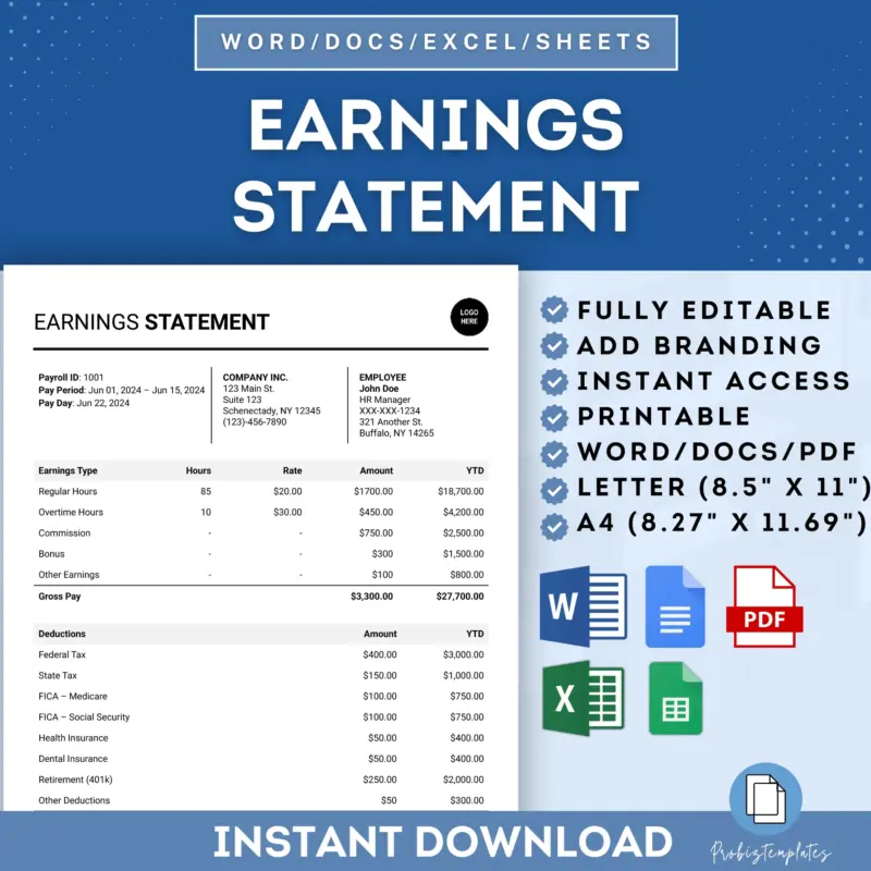 Employee Earnings Statement Template