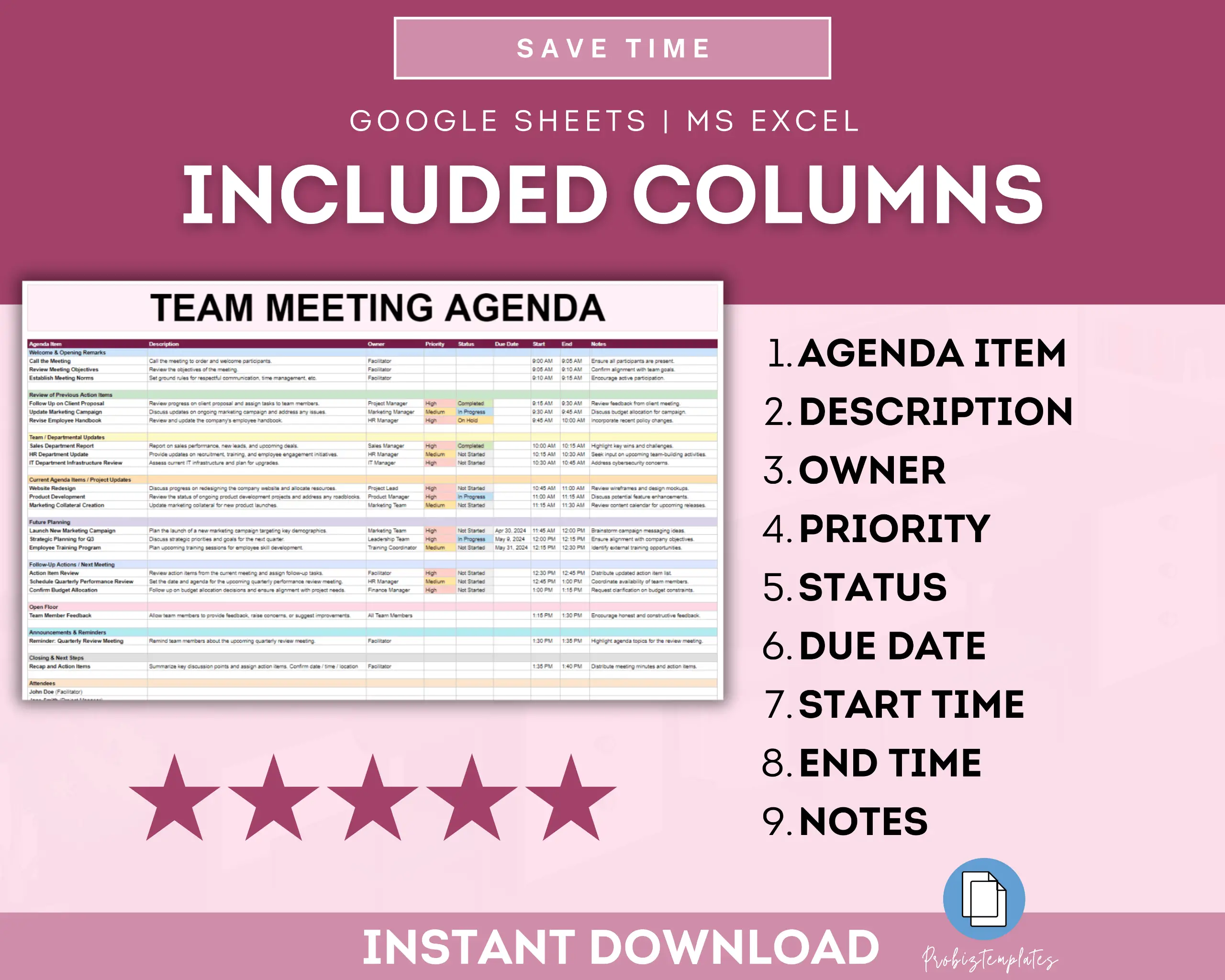 Team Meeting Agenda Spreadsheet Template - Image 3