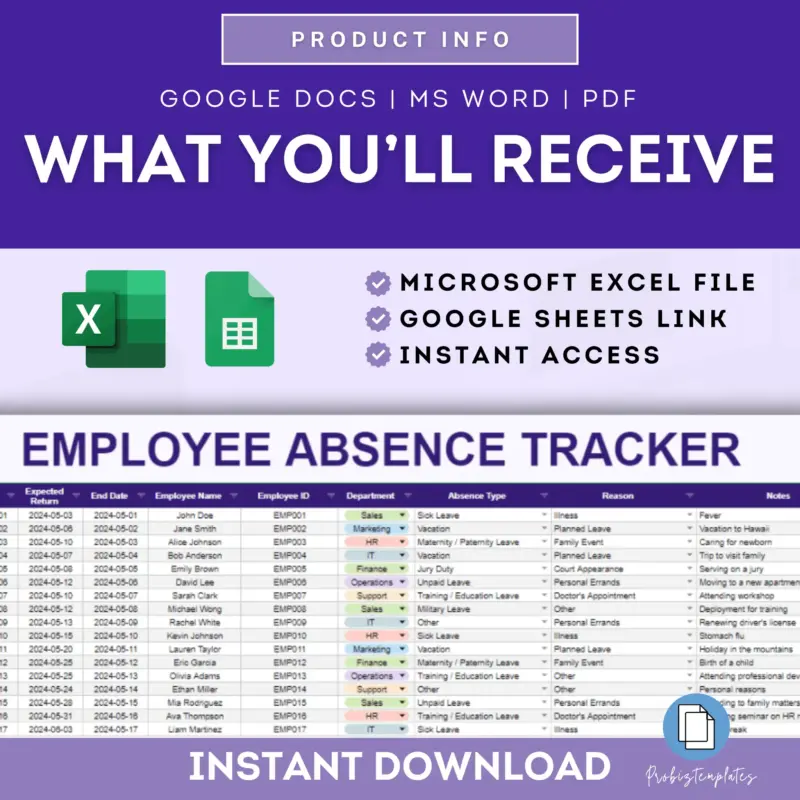 Employee Absence Tracker Spreadsheet | ProBizTemplates
