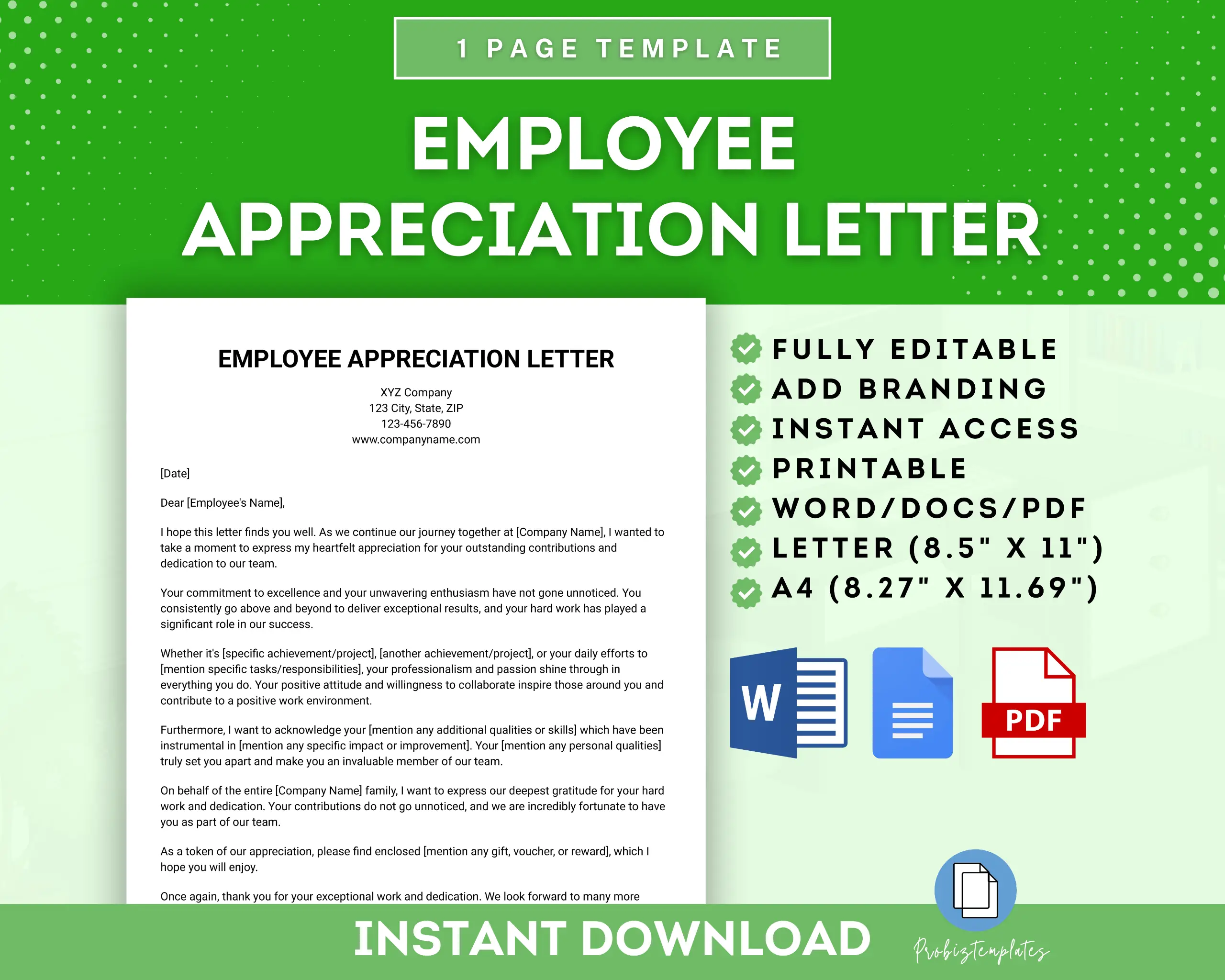 Employee Appreciation Letter Template