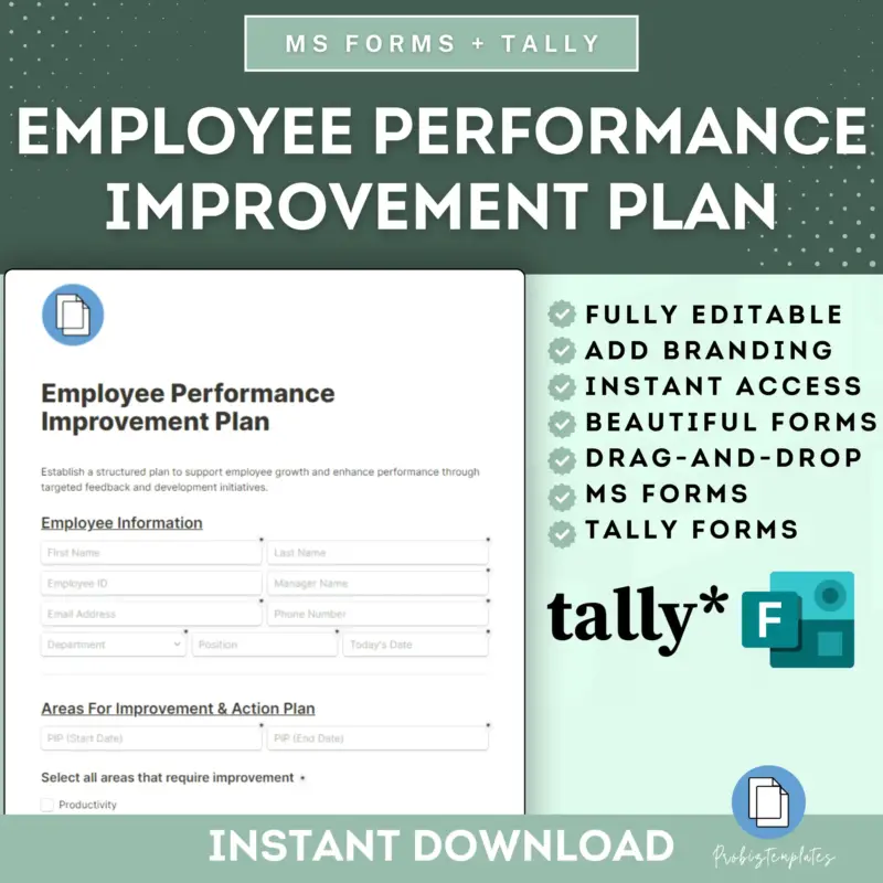 Employee Performance Improvement Plan Online Form