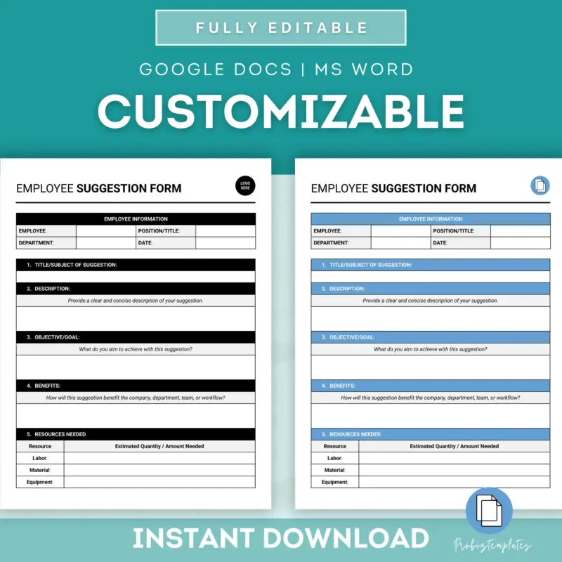 Employee Suggestion Form Template | ProBizTemplates