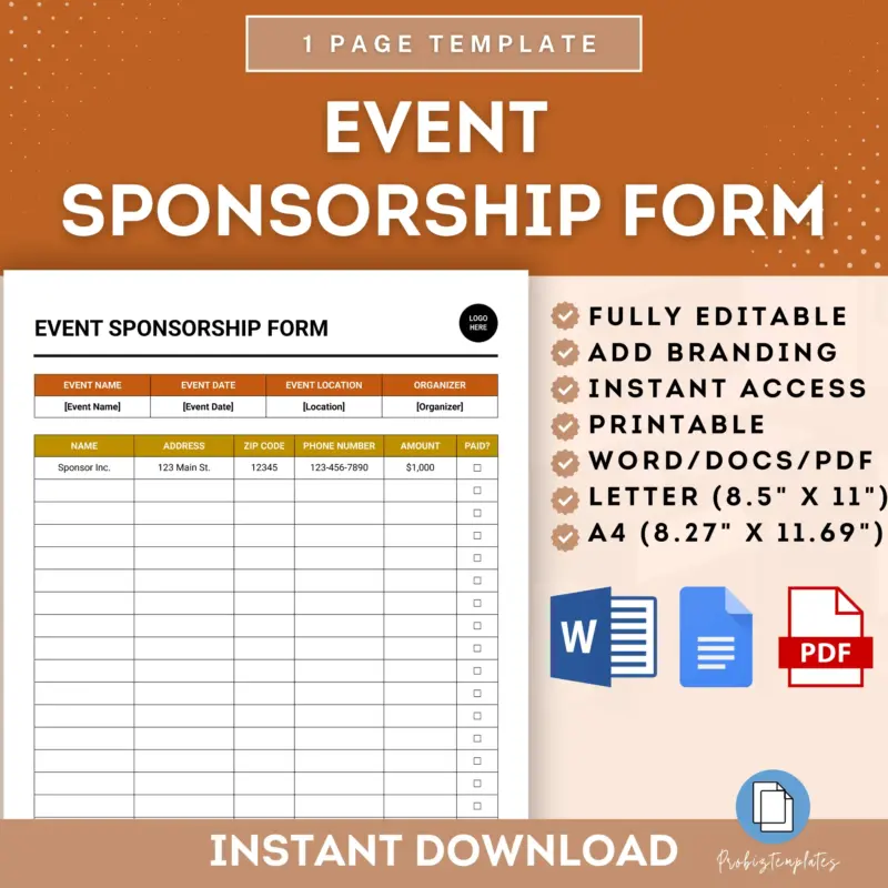 Event Sponsorship Form Template