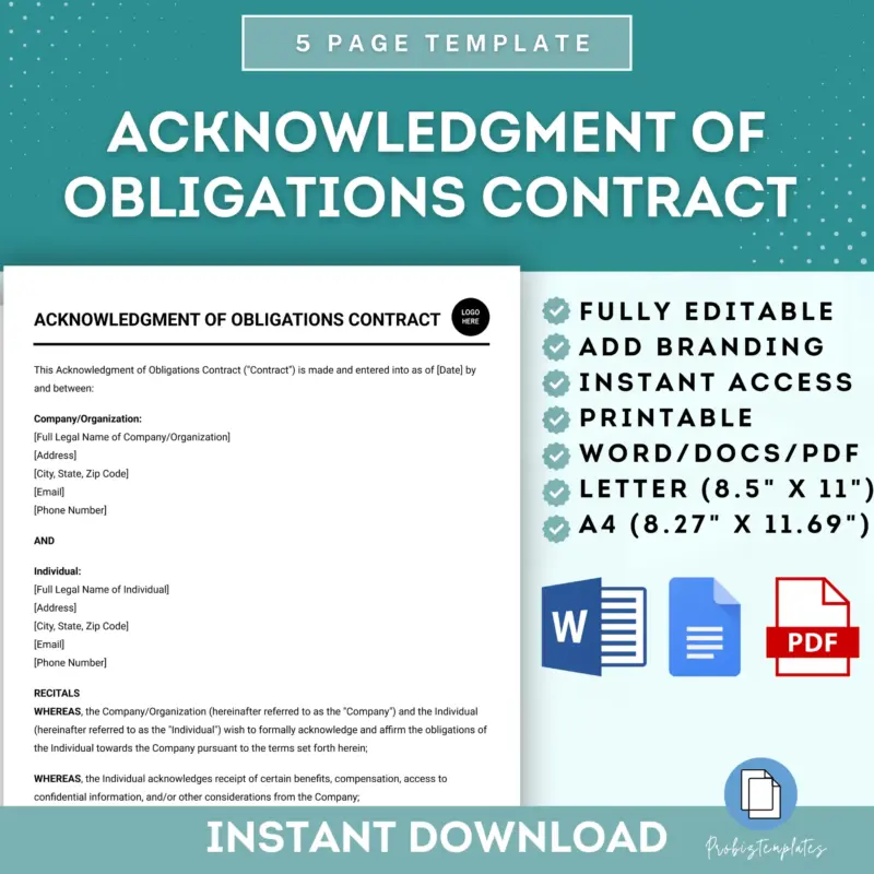 Acknowledgment Of Obligations Contract Template