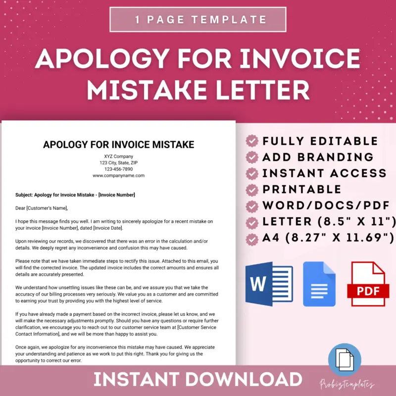 Apology For Invoice Mistake Letter Template