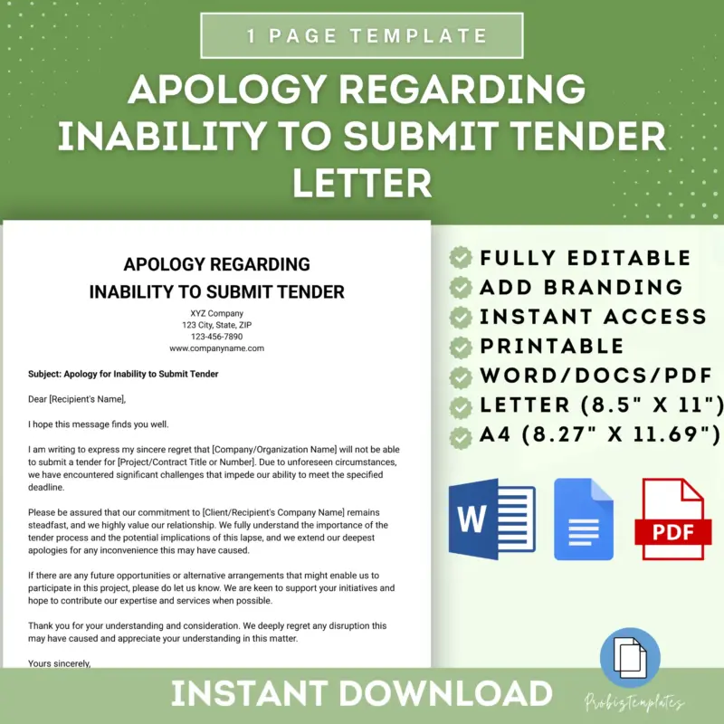 Apology Regarding Inability To Submit Tender Letter Template