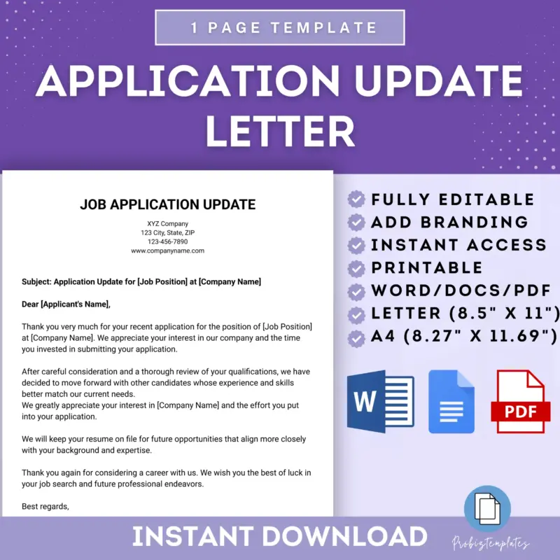 Job Application Update Letter Template