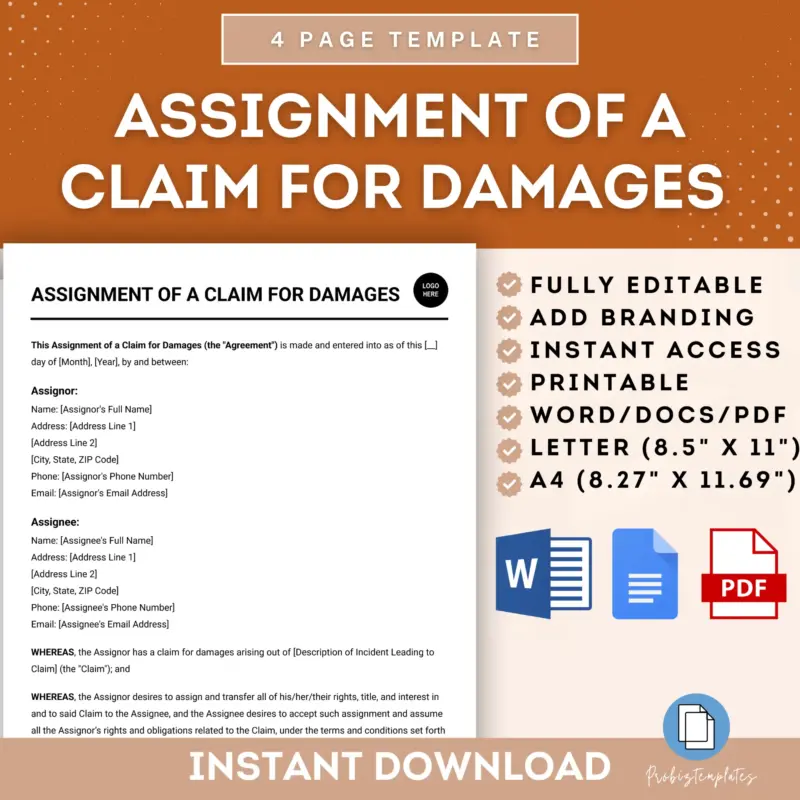 Assignment Of A Claim For Damages Agreement Template