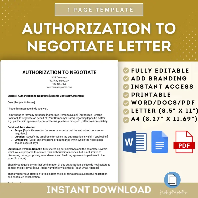Authorization To Negotiate Letter Template