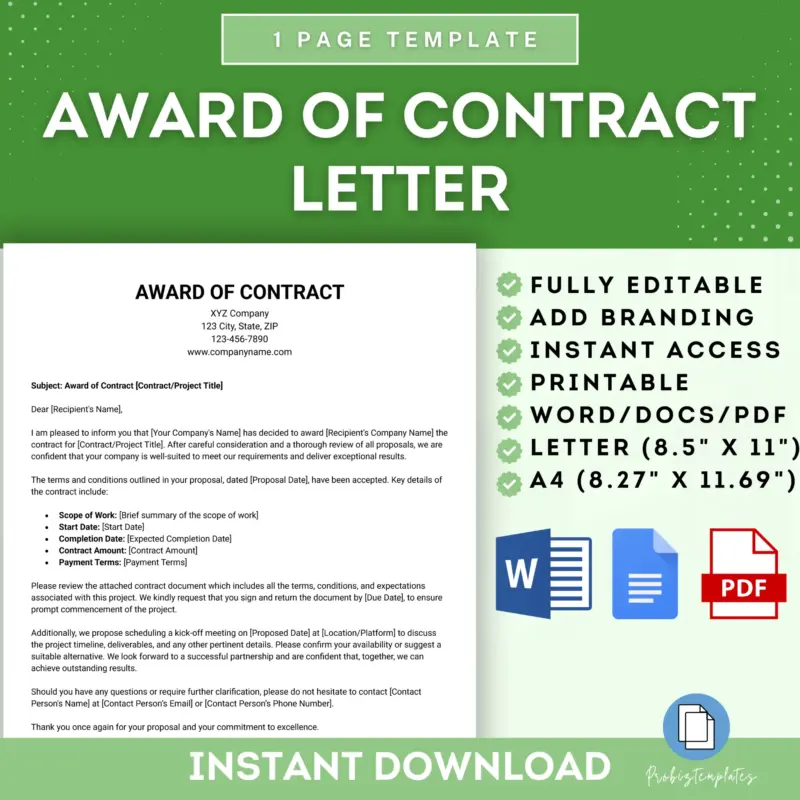 Award Of Contract Letter Template