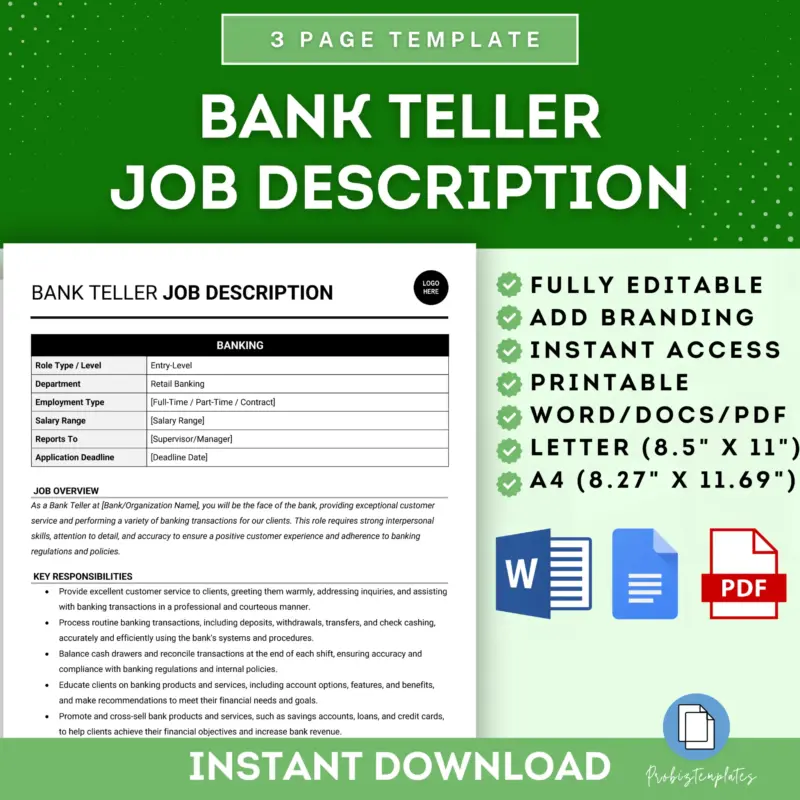 Bank Teller Job Description Template