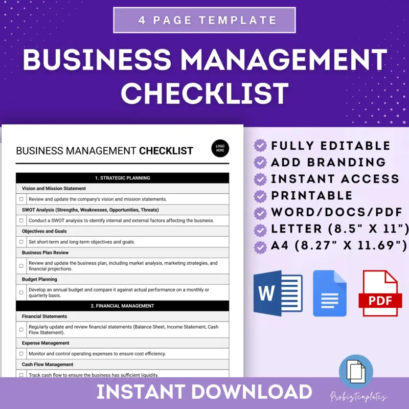 Business Management Checklist Template