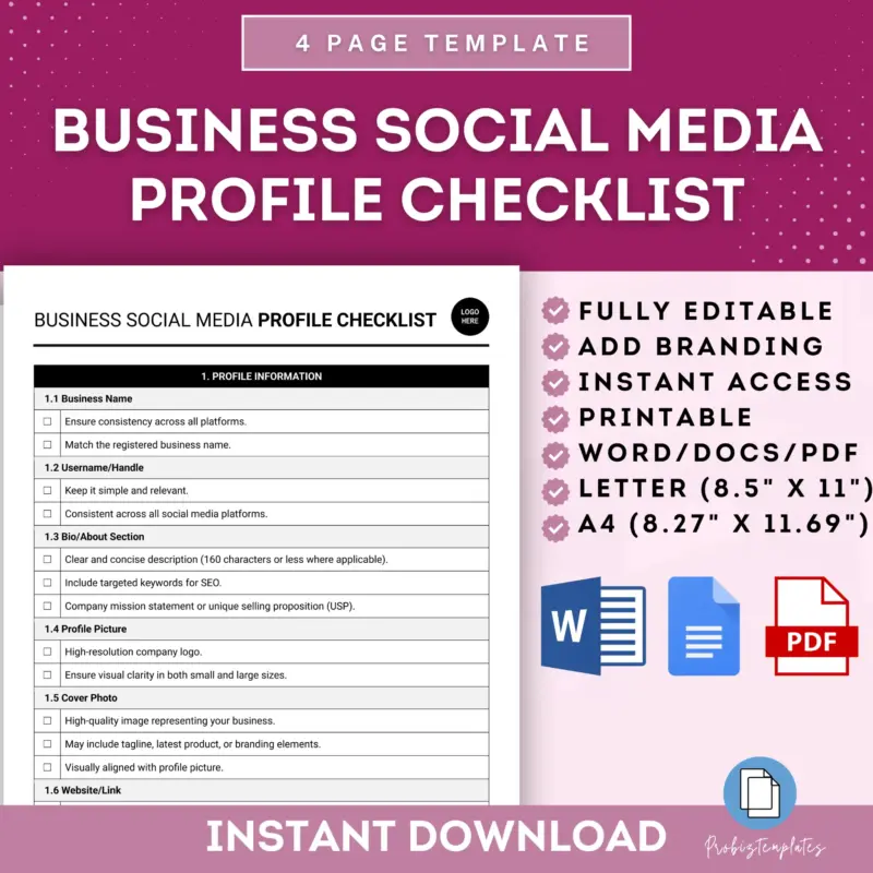 Business Social Media Profile Checklist Template