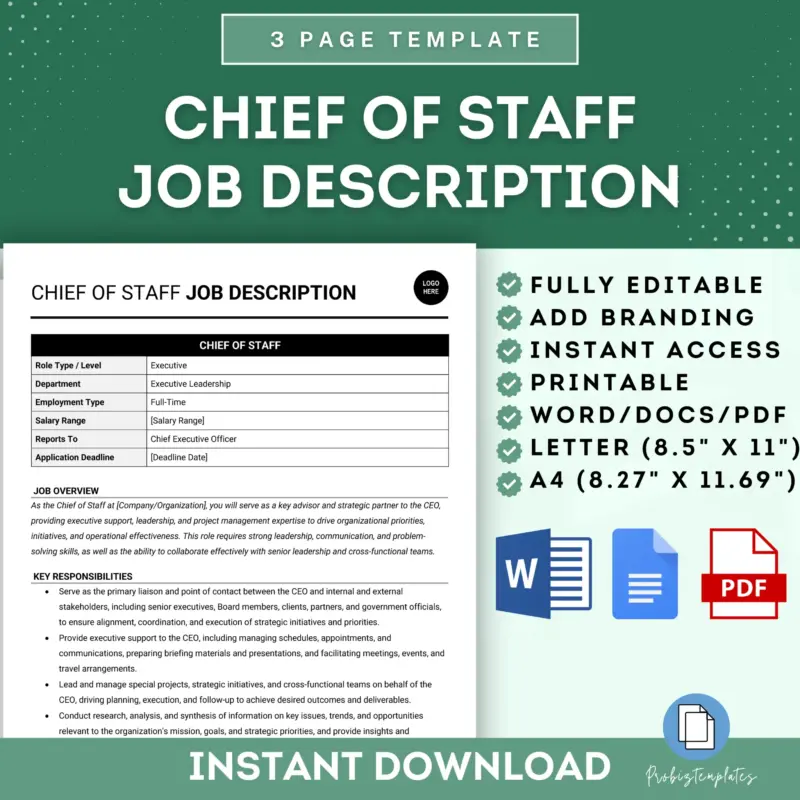 Chief Of Staff Job Description Template