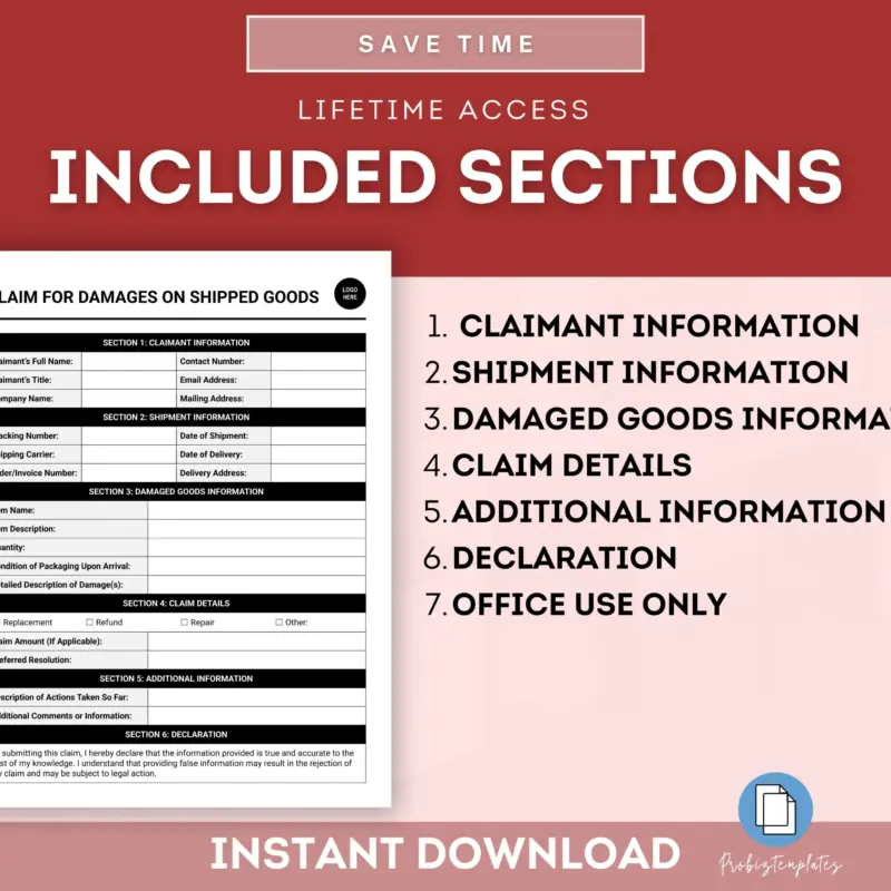 Claim For Damages On Shipped Goods Form Template | ProBizTemplates