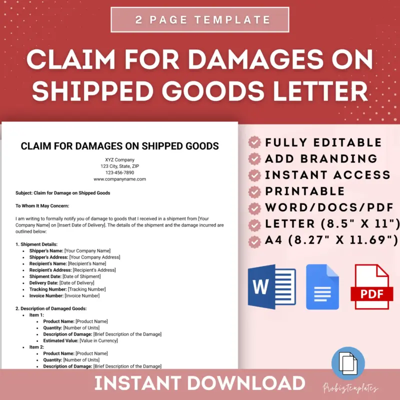 Claim For Damages On Shipped Goods Letter Template