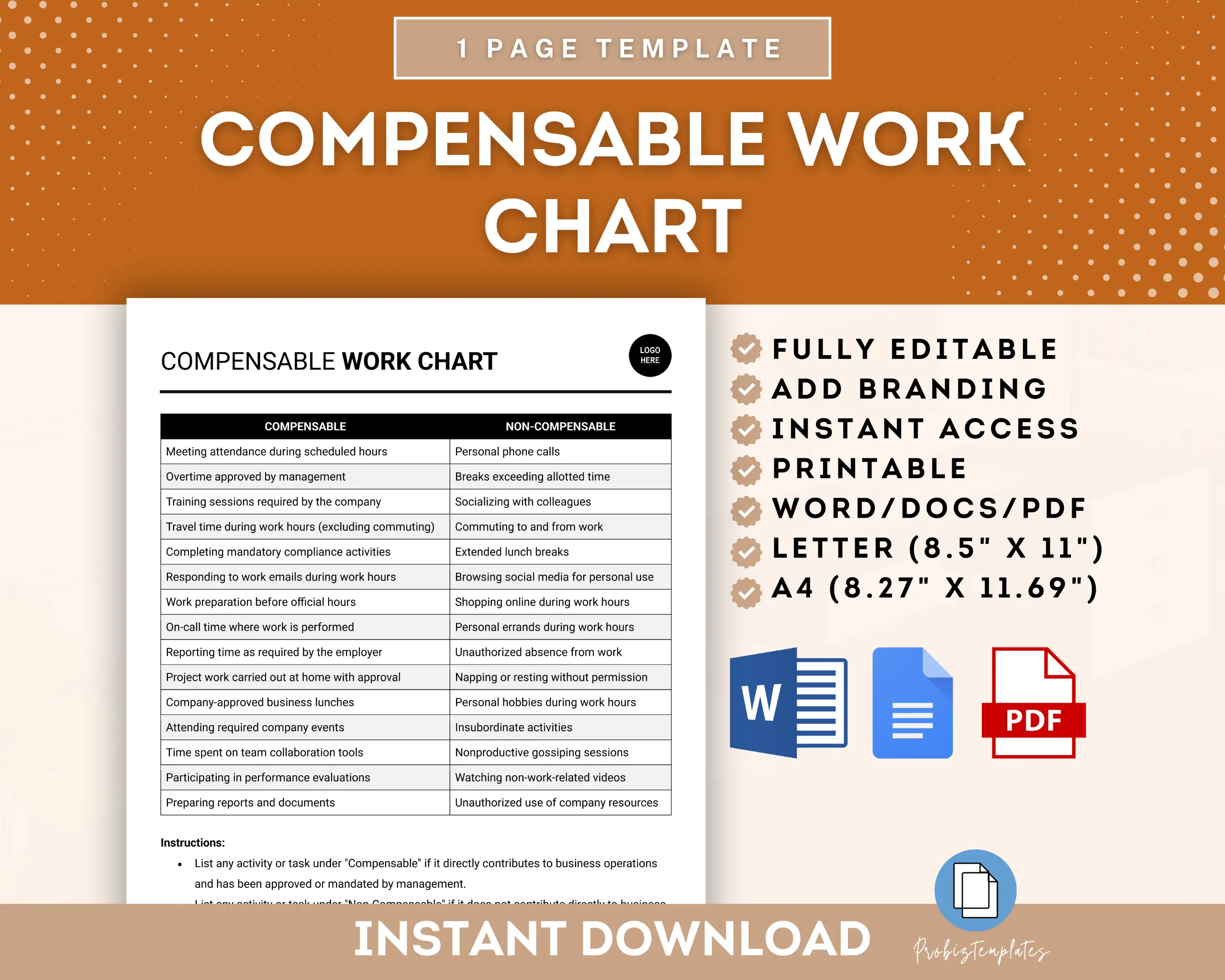 Compensable Work Chart Template