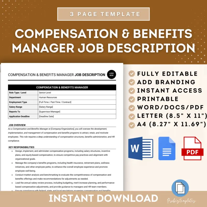 Compensation And Benefits Manager Job Description Template