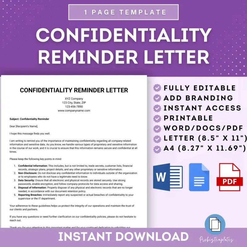 Confidentiality Reminder Letter Template