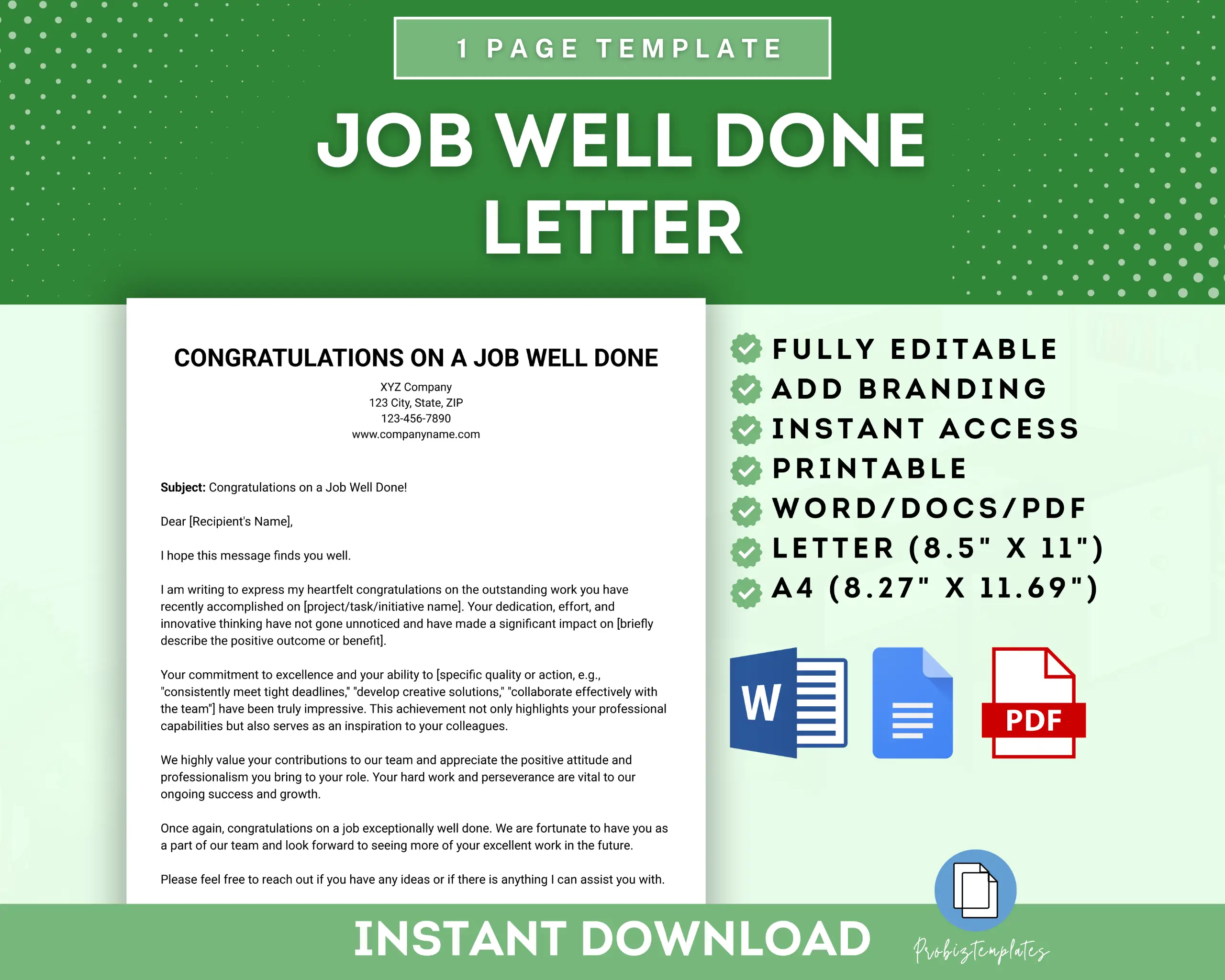 Congratulations On A Job Well Done Letter Template