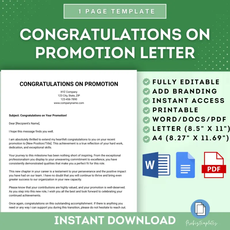 Congratulations On Promotion Letter Template