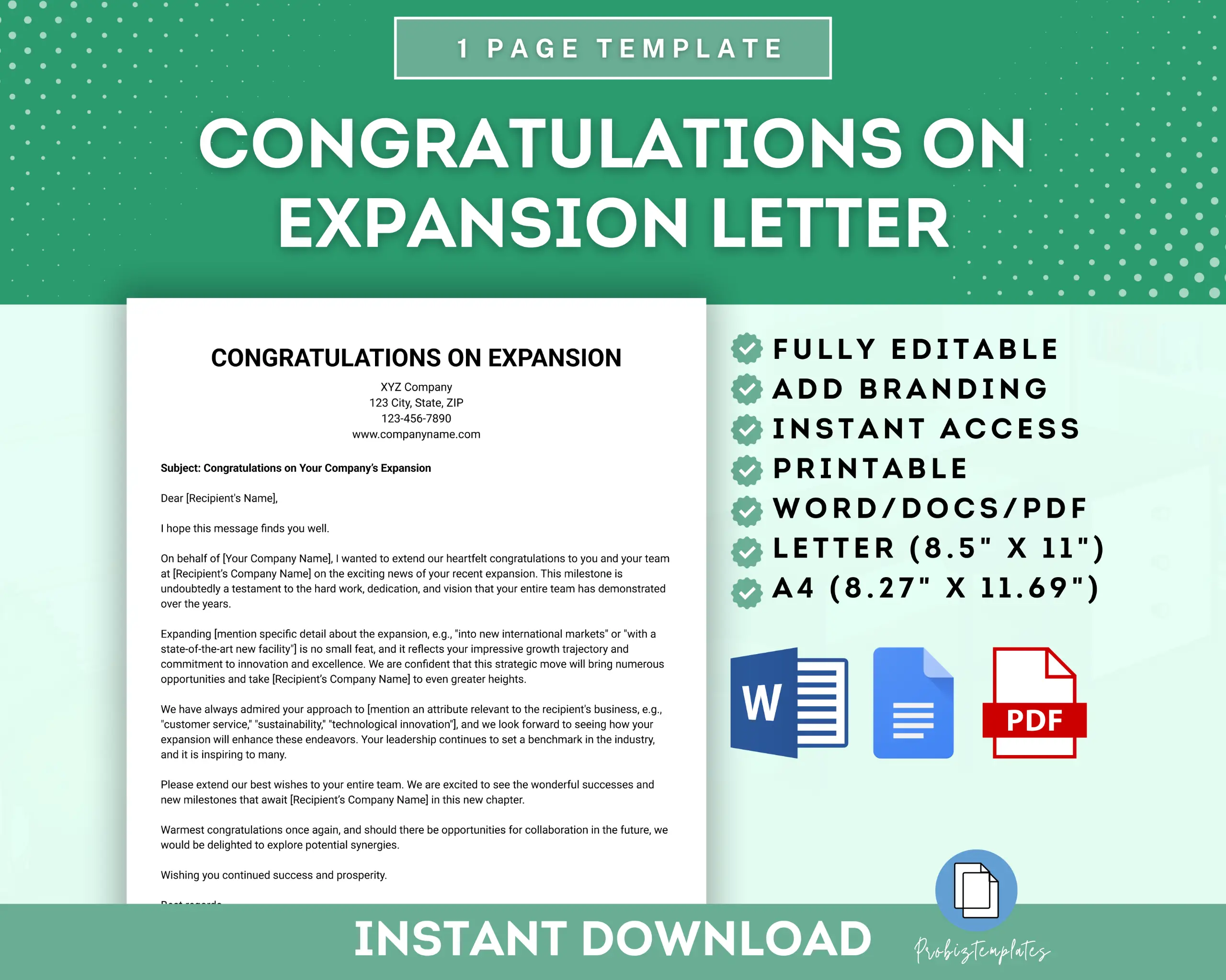 Congratulations On Expansion Letter Template