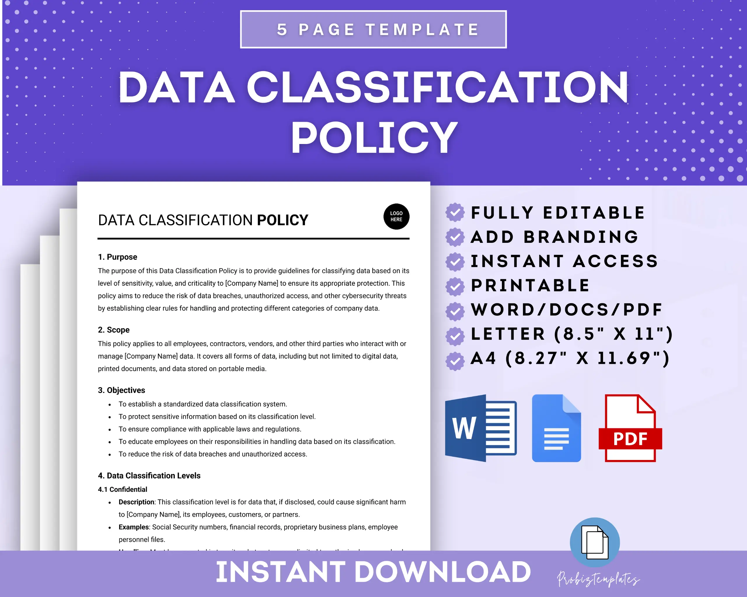 Data Classification Policy Template | ProBizTemplates