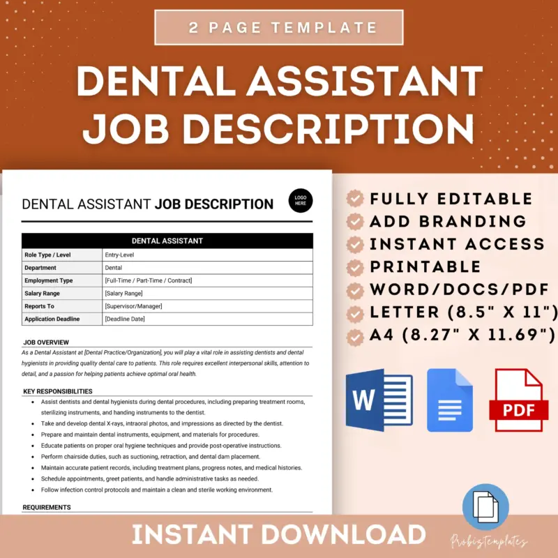 Dental Assistant Job Description Template