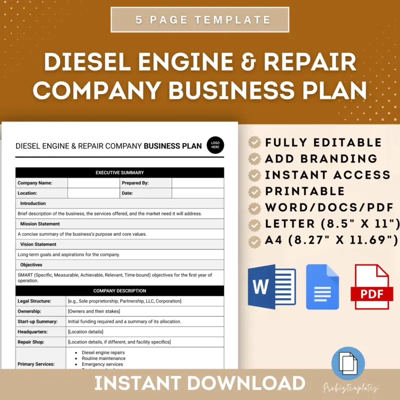 Diesel Engine And Repair Company Business Plan Template