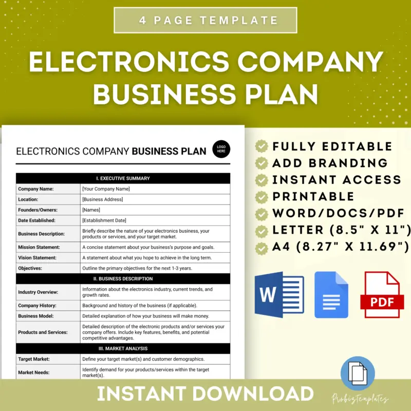 Electronics Company Business Plan Template