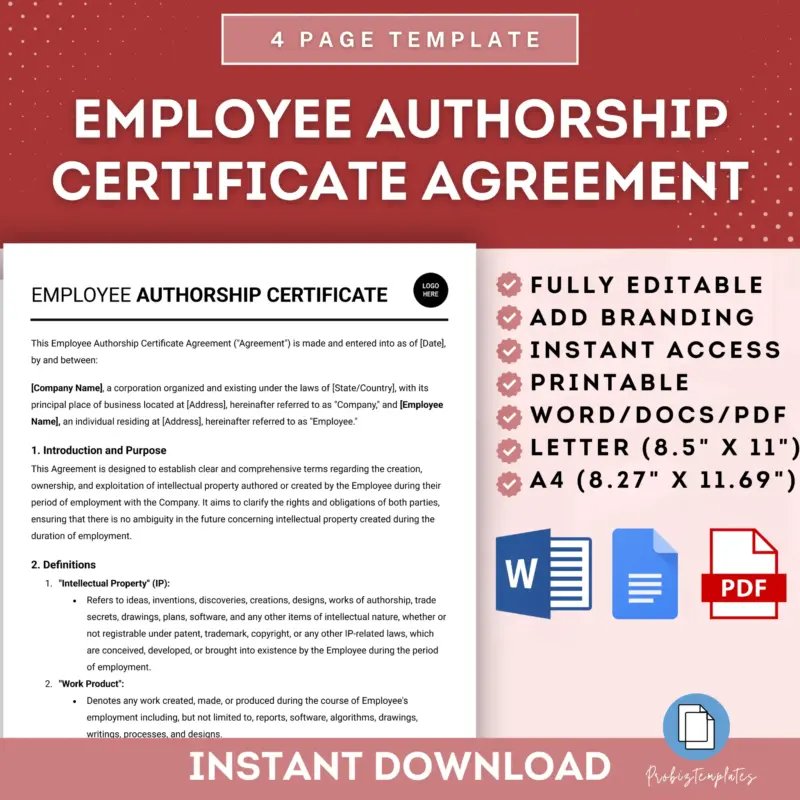 Employee Authorship Certificate Agreement Template