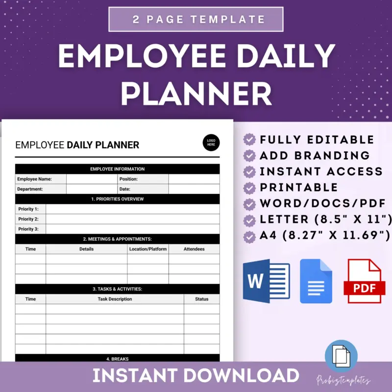 Employee Daily Planner Template