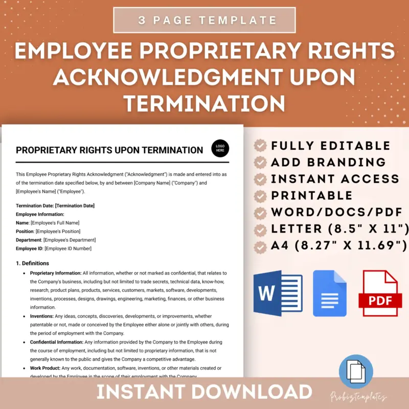 Employee Proprietary Rights Acknowledgment Upon Termination Template