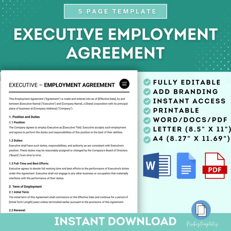 Employment Agreement For An Executive Template
