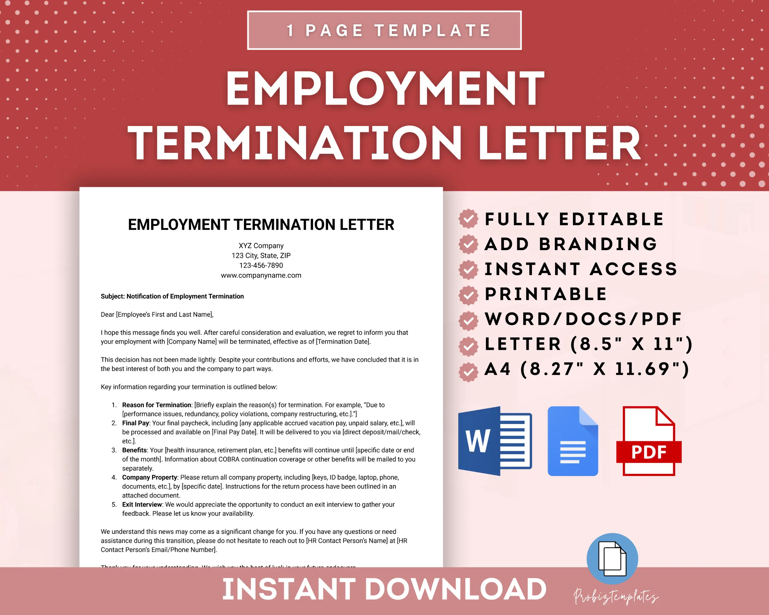 Employment Termination Letter Template