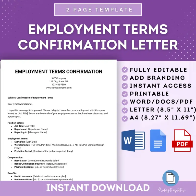 Employment Terms Confirmation Letter Template