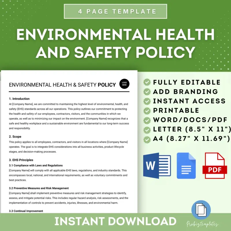 Environmental Health And Safety Policy Template