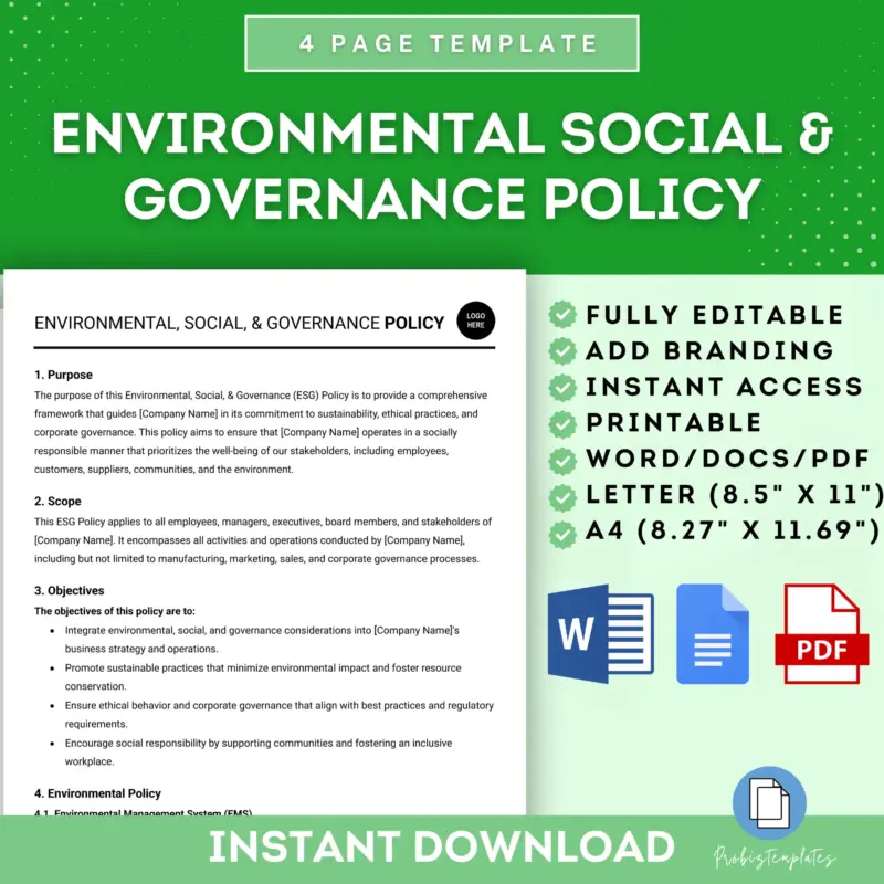 Environmental Social And Governance (ESG) Policy Template